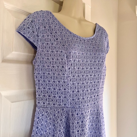 Xhilaration Periwinkle Blue Eyelet Lace A-Line Dress Cut Out Back Cap Sleeves L - Picture 2 of 6